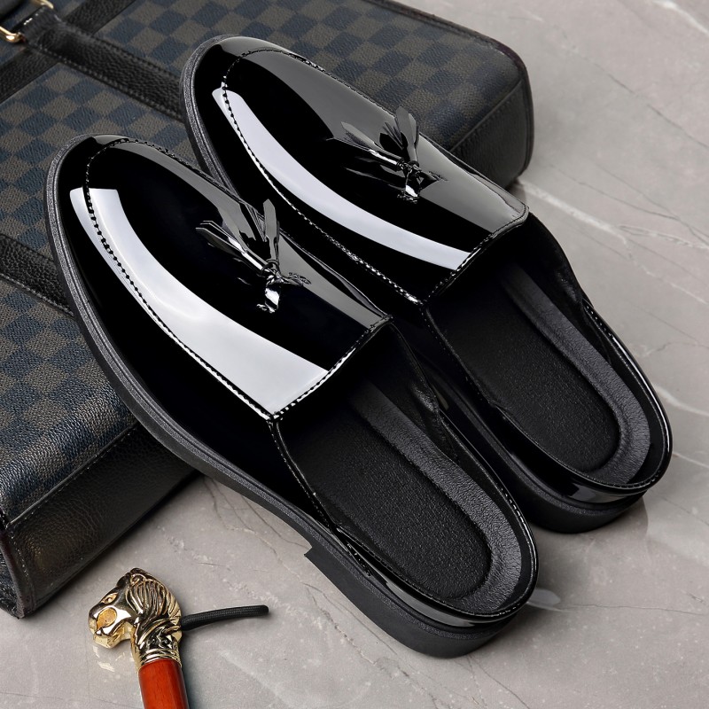 Men Black Patent Leather Mules - Formal Men Daily Wear Footwear ulasan dan harga