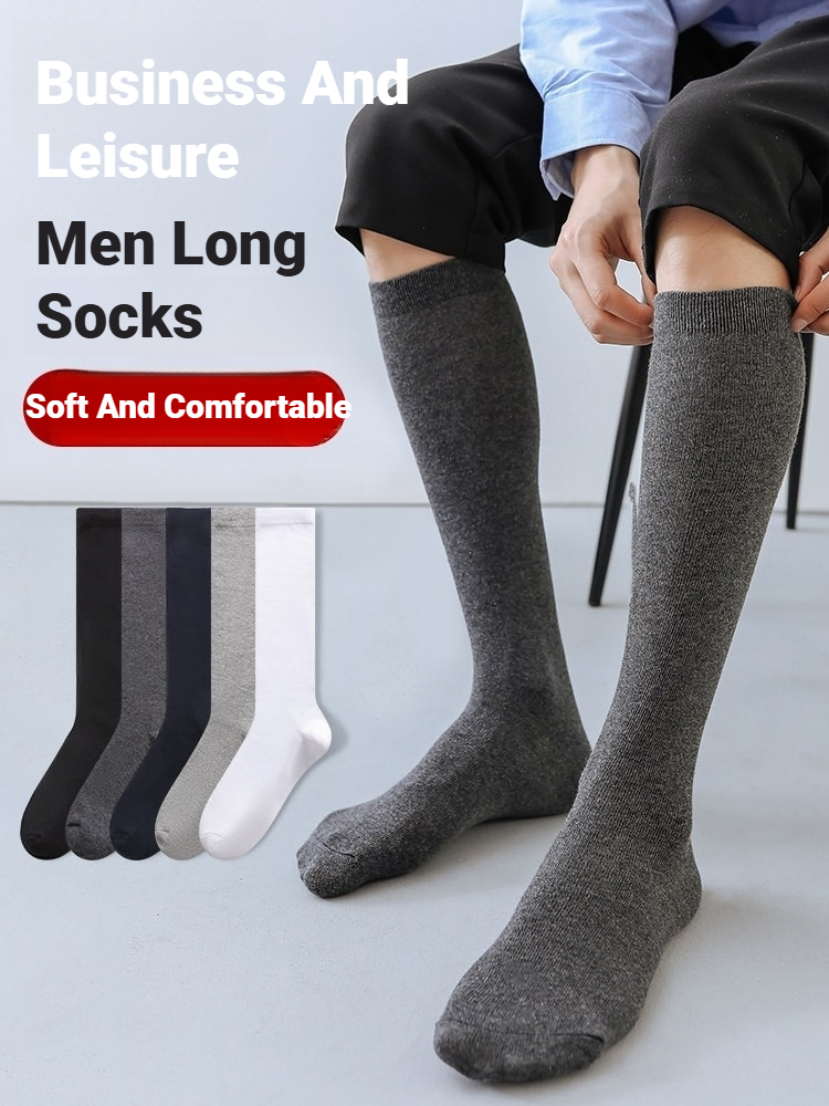 1 Pair Men Solid Knee High Bus - Sock Garter Men ulasan dan harga
